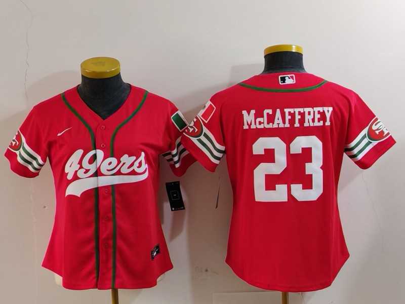 Women%27s San Francisco 49ers #23 Christian McCaffrey Red Mexico Cool Base Stitched Baseball Jersey